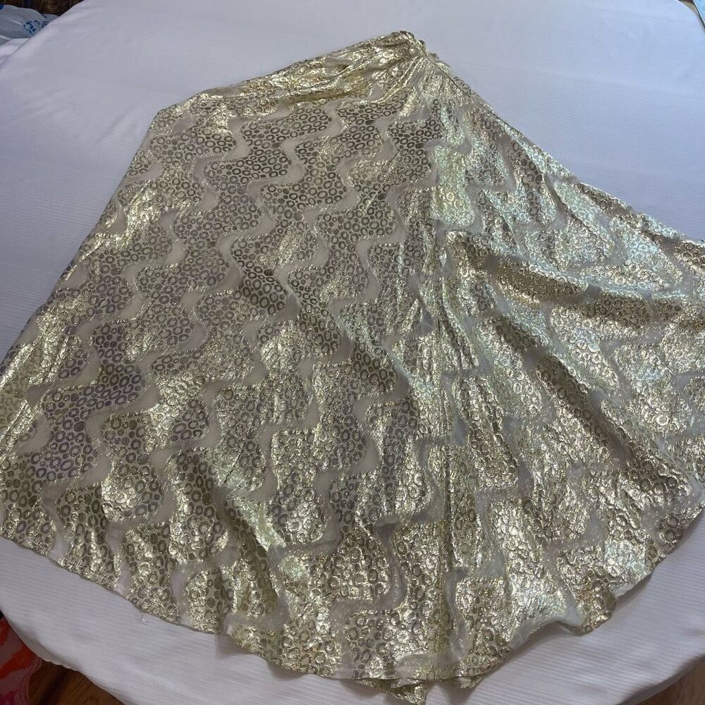 Melissa Odabash Gold Champagne Off The Shoulder One Sleeve Dress Size Medium